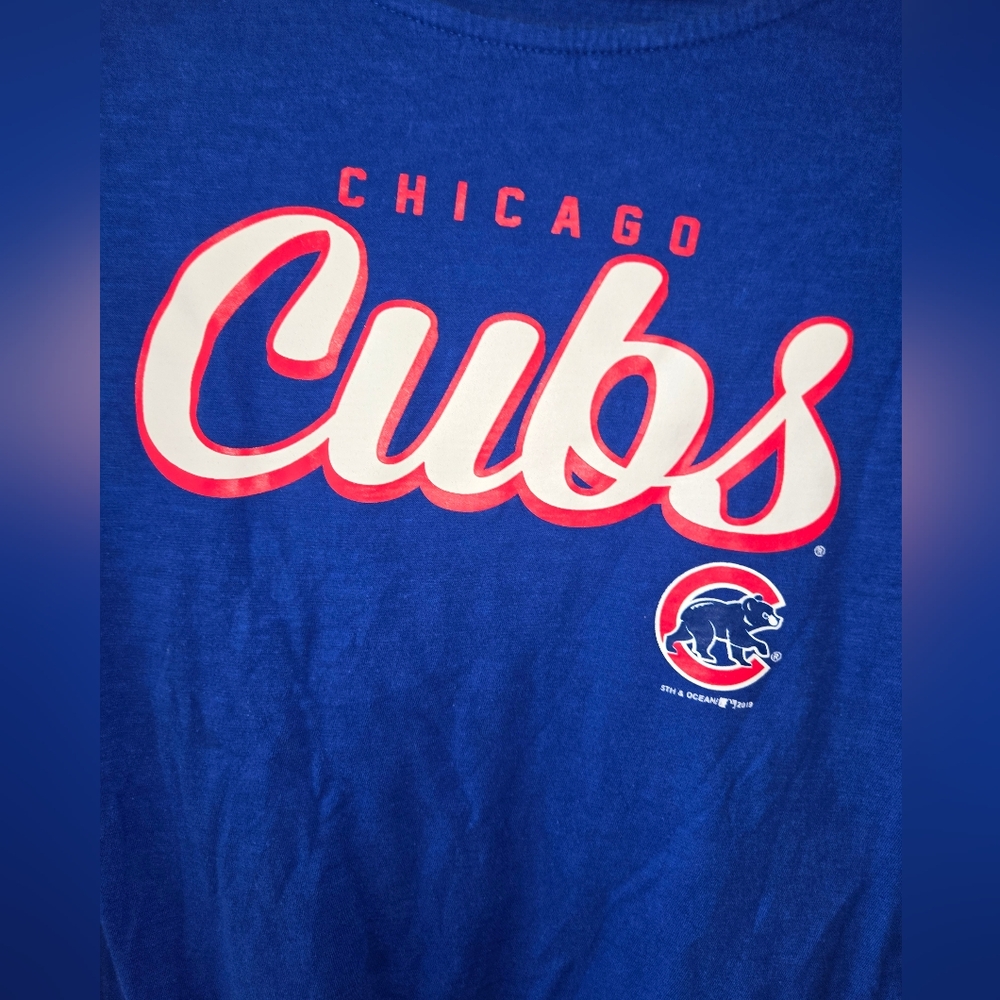 Women's 5th And Ocean Genuine Merchandise Chicago Cubs Blue Tie Tee L - Picture 6 of 14